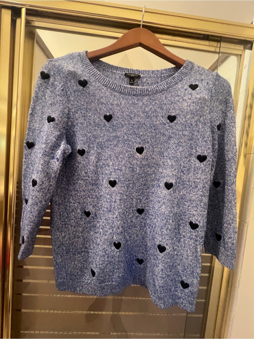 Talbots Petite Light Blue Heart-Accent Crewneck Sweater size M